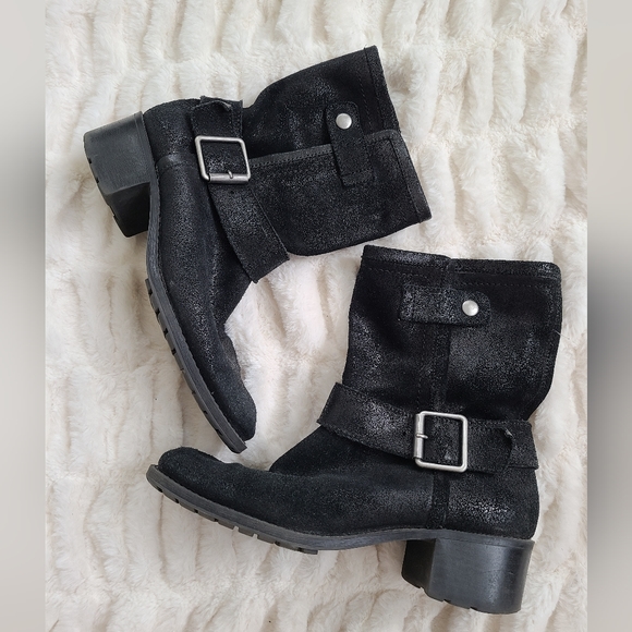 DKNYC Shoes - DKNYC size 7 Distressed Suede Leather Black Moto Boots Booties Shoes